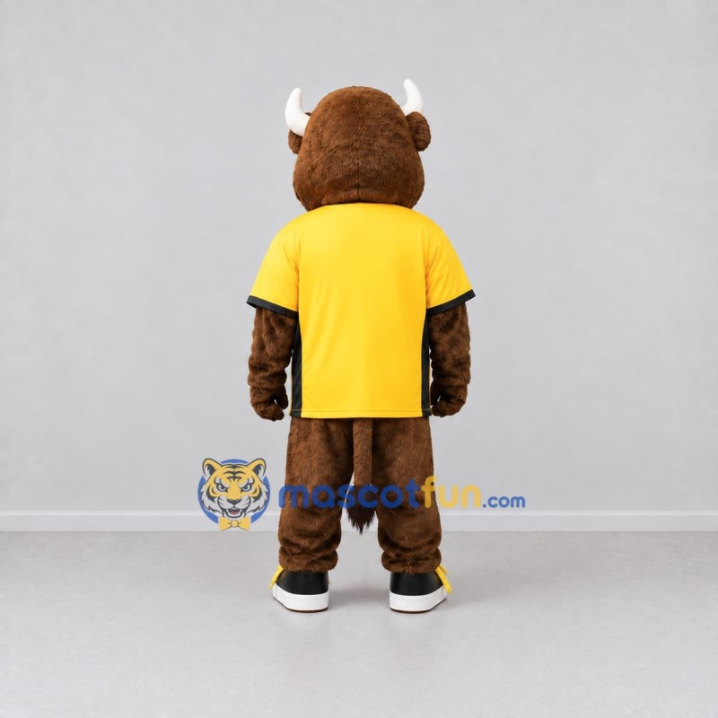 Custom Brown and Yellow Bison in T Shirt Mascot Costume Adult Full Body Suit for Sports Events