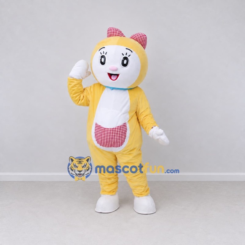 Custom Yellow White and Pink Cat Character Mascot Costume Adult Full Body Suit for School Events Custom Yellow White and Pink Cat Character Mascot Costume Adult Full Body Suit for School Events