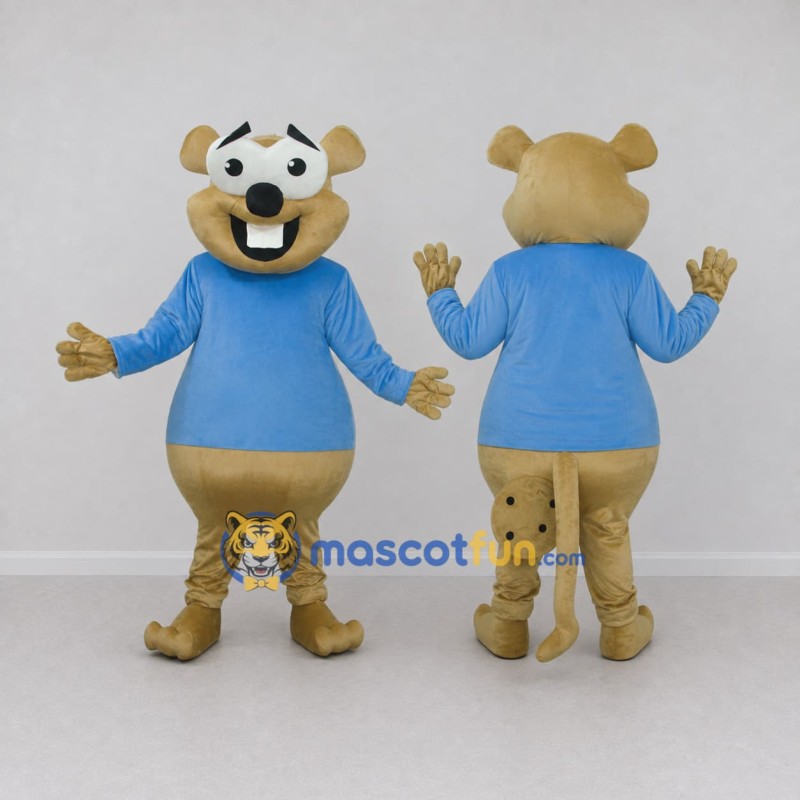 Custom Tan and Blue Beaver in T Shirt Mascot Costume Adult Full Body Suit for School Events