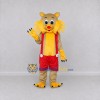 Custom Tan Yellow and Red Lion in Suspenders Mascot Costume Adult Full Body Suit for School Events Custom Tan Yellow and Red Lion in Suspenders Mascot Costume Adult Full Body Suit for School Events
