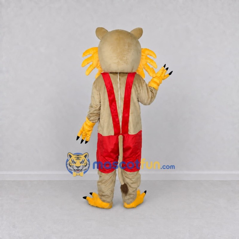 Custom Tan Yellow and Red Lion in Suspenders Mascot Costume Adult Full Body Suit for School Events Custom Tan Yellow and Red Lion in Suspenders Mascot Costume Adult Full Body Suit for School Events