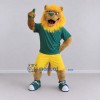 Custom Tan Green and Yellow Lion in Sportswear Mascot Costume Adult Full Body Suit for Sports Events Custom Tan Green and Yellow Lion in Sportswear Mascot Costume Adult Full Body Suit for Sports Events