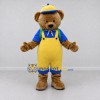 Custom Brown Yellow and Blue Bear in Overalls Mascot Costume Adult Full Body Suit for School Events