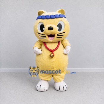 Custom Yellow and White Cat with Headband Mascot Costume Adult Full Body Suit for School Events Custom Yellow and White Cat with Headband Mascot Costume Adult Full Body Suit for School Events