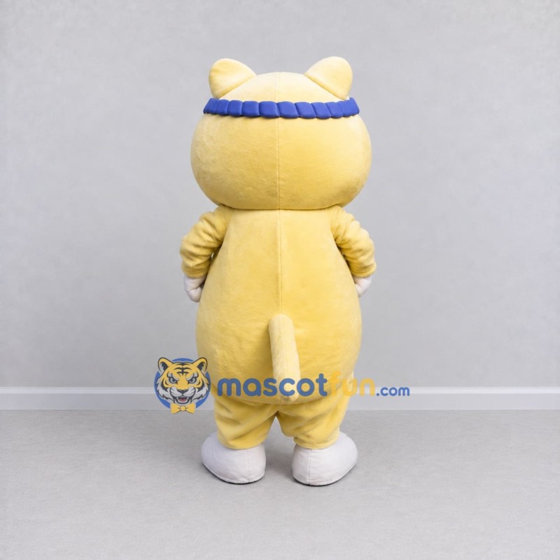 Custom Yellow and White Cat with Headband Mascot Costume Adult Full Body Suit for School Events Custom Yellow and White Cat with Headband Mascot Costume Adult Full Body Suit for School Events