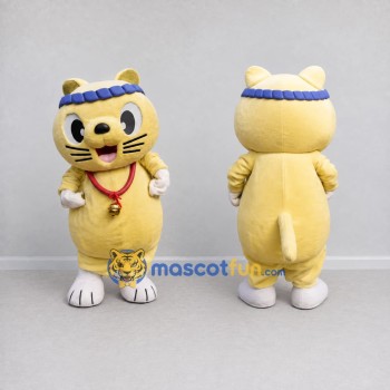 Custom Yellow and White Cat with Headband Mascot Costume Adult Full Body Suit for School Events