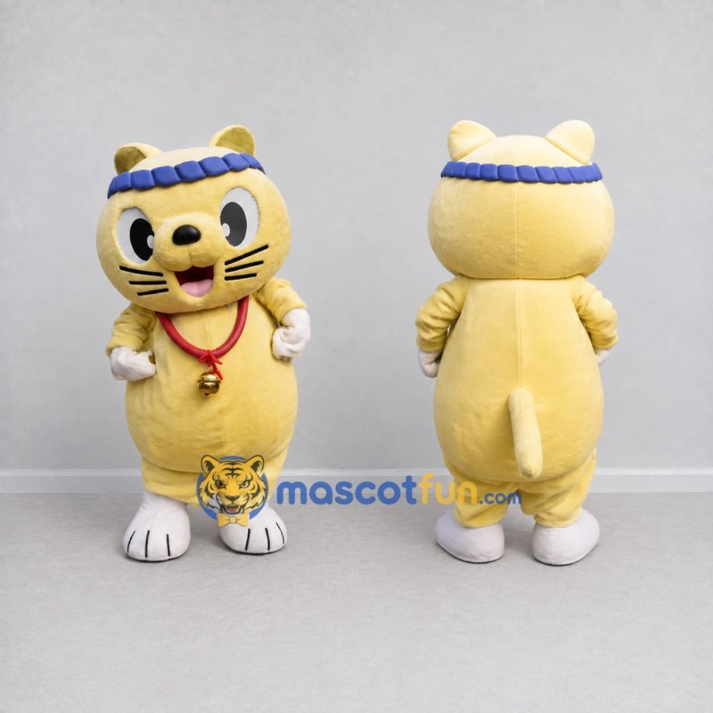 Custom Yellow and White Cat with Headband Mascot Costume Adult Full Body Suit for School Events Custom Yellow and White Cat with Headband Mascot Costume Adult Full Body Suit for School Events