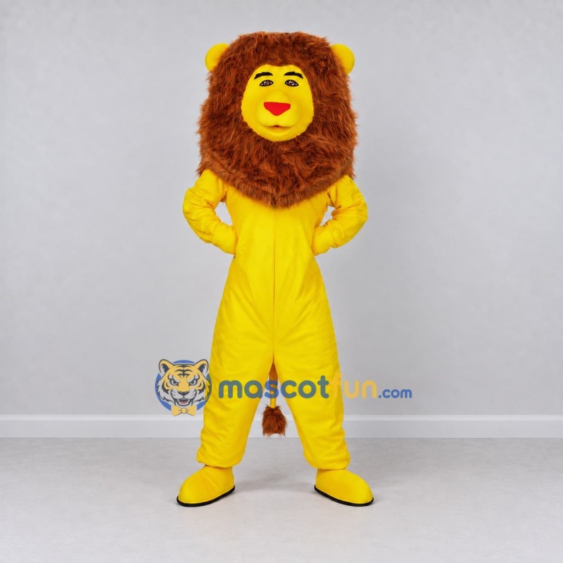 Custom Yellow and Brown Lion Mascot Costume Adult Full Body Suit for School Events