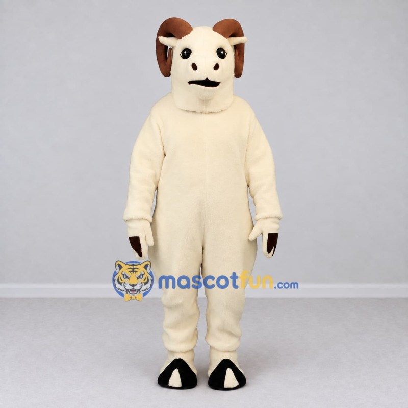 Custom Cream and Brown Ram Mascot Costume Adult Full Body Suit for Farm Events Custom Cream and Brown Ram Mascot Costume Adult Full Body Suit for Farm Events