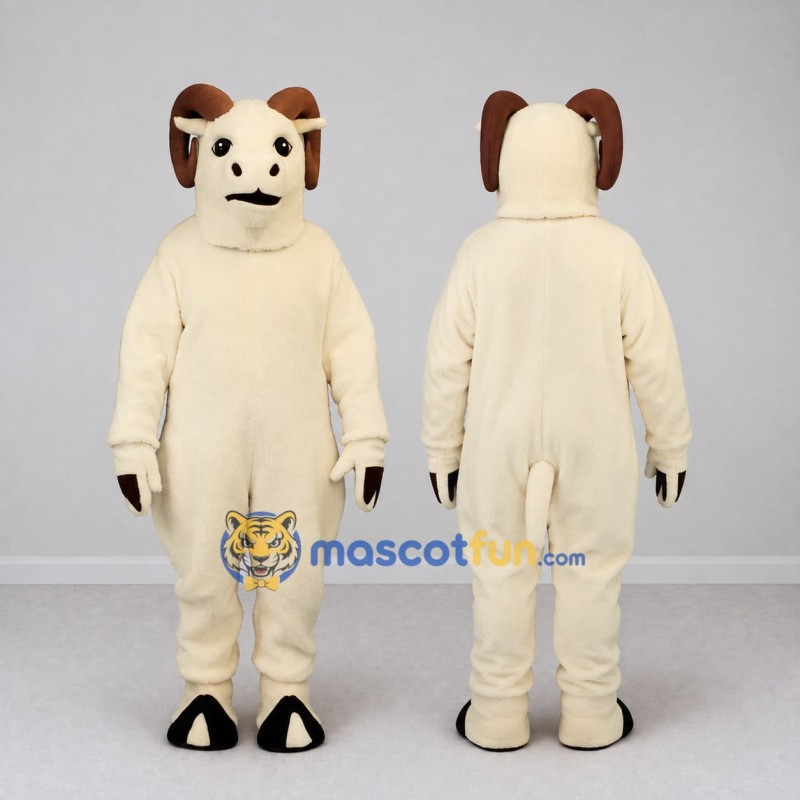 Custom Cream and Brown Ram Mascot Costume Adult Full Body Suit for Farm Events Custom Cream and Brown Ram Mascot Costume Adult Full Body Suit for Farm Events