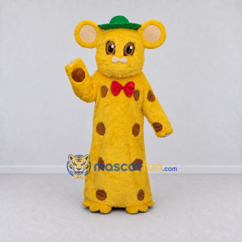 Custom Yellow Brown and Green Mouse in Polka Dot Outfit Mascot Costume Adult Full Body Suit for Theme Parties Custom Yellow Brown and Green Mouse in Polka Dot Outfit Mascot Costume Adult Full Body Suit for Theme Parties