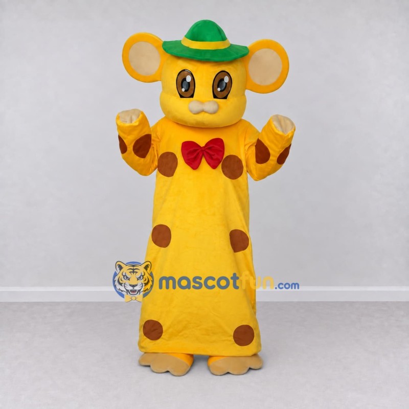 Custom Yellow Brown and Green Mouse in Polka Dot Outfit Mascot Costume Adult Full Body Suit for Theme Parties Custom Yellow Brown and Green Mouse in Polka Dot Outfit Mascot Costume Adult Full Body Suit for Theme Parties