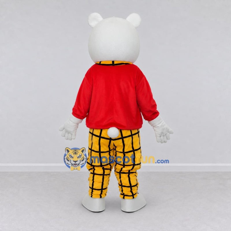 Custom White Red and Yellow Bear with Scarf Mascot Costume Adult Full Body Suit for Winter Events Custom White Red and Yellow Bear with Scarf Mascot Costume Adult Full Body Suit for Winter Events