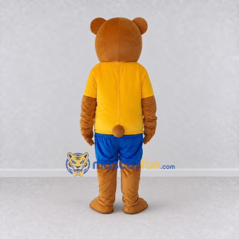 Custom Brown Yellow and Blue Bear in T Shirt Mascot Costume Adult Full Body Suit for School Events