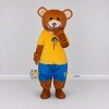 Custom Brown Yellow and Blue Bear in T Shirt Mascot Costume Adult Full Body Suit for School Events