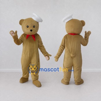 Custom Tan White and Red Teddy Bear Sailor Mascot Costume Adult Full Body Suit for Theme Parties