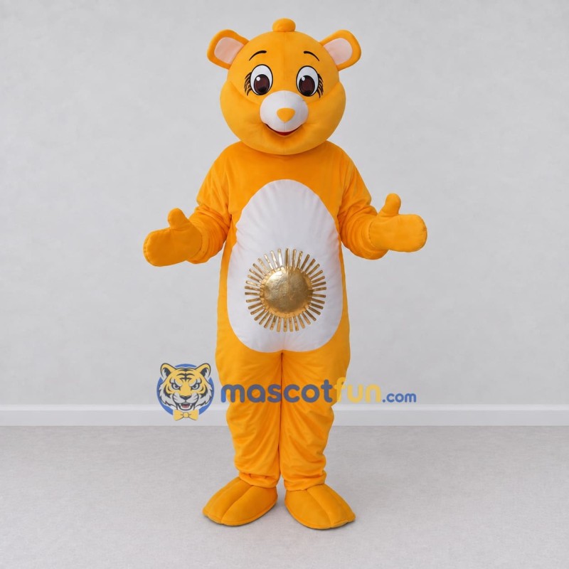 Custom Orange and White Bear with Sun Emblem Mascot Costume Adult Full Body Suit for School Events Custom Orange and White Bear with Sun Emblem Mascot Costume Adult Full Body Suit for School Events