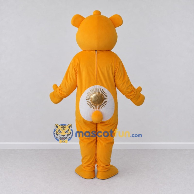 Custom Orange and White Bear with Sun Emblem Mascot Costume Adult Full Body Suit for School Events Custom Orange and White Bear with Sun Emblem Mascot Costume Adult Full Body Suit for School Events