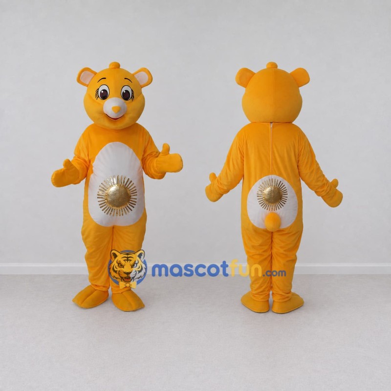 Custom Orange and White Bear with Sun Emblem Mascot Costume Adult Full Body Suit for School Events Custom Orange and White Bear with Sun Emblem Mascot Costume Adult Full Body Suit for School Events