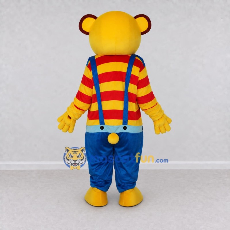 Custom Yellow Red and Blue Bear in Suspenders Mascot Costume Adult Full Body Suit for School Events Custom Yellow Red and Blue Bear in Suspenders Mascot Costume Adult Full Body Suit for School Events