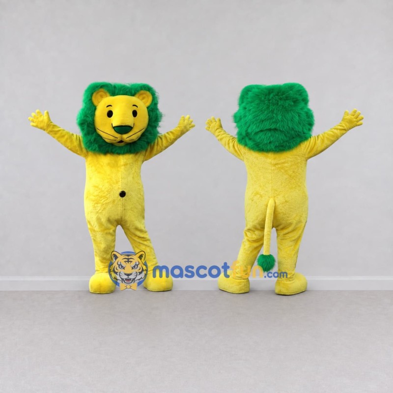 Custom Yellow and Green Lion Mascot Costume Adult Full Body Suit for School Events Custom Yellow and Green Lion Mascot Costume Adult Full Body Suit for School Events