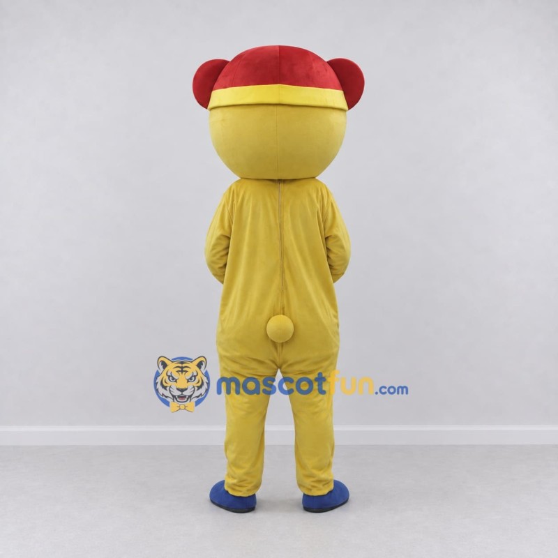 Custom Yellow and Red Bear in Hat and Scarf Mascot Costume Adult Full Body Suit for Winter Events Custom Yellow and Red Bear in Hat and Scarf Mascot Costume Adult Full Body Suit for Winter Events