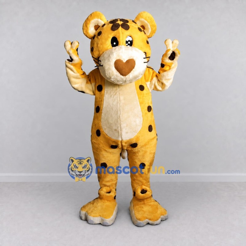Custom Yellow and Brown Spotted Big Cat Mascot Costume Adult Full Body Suit for Wildlife Events Custom Yellow and Brown Spotted Big Cat Mascot Costume Adult Full Body Suit for Wildlife Events