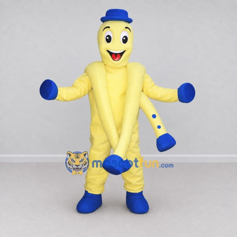 Custom Yellow and Blue Octopus in Hat Mascot Costume Adult Full Body Suit for Ocean Events Custom Yellow and Blue Octopus in Hat Mascot Costume Adult Full Body Suit for Ocean Events