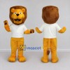 Custom Golden Yellow Brown and White Lion in T Shirt Mascot Costume Adult Full Body Suit for School Events Custom Golden Yellow Brown and White Lion in T Shirt Mascot Costume Adult Full Body Suit for School Events
