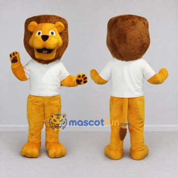 Custom Golden Yellow Brown and White Lion in T Shirt Mascot Costume Adult Full Body Suit for School Events