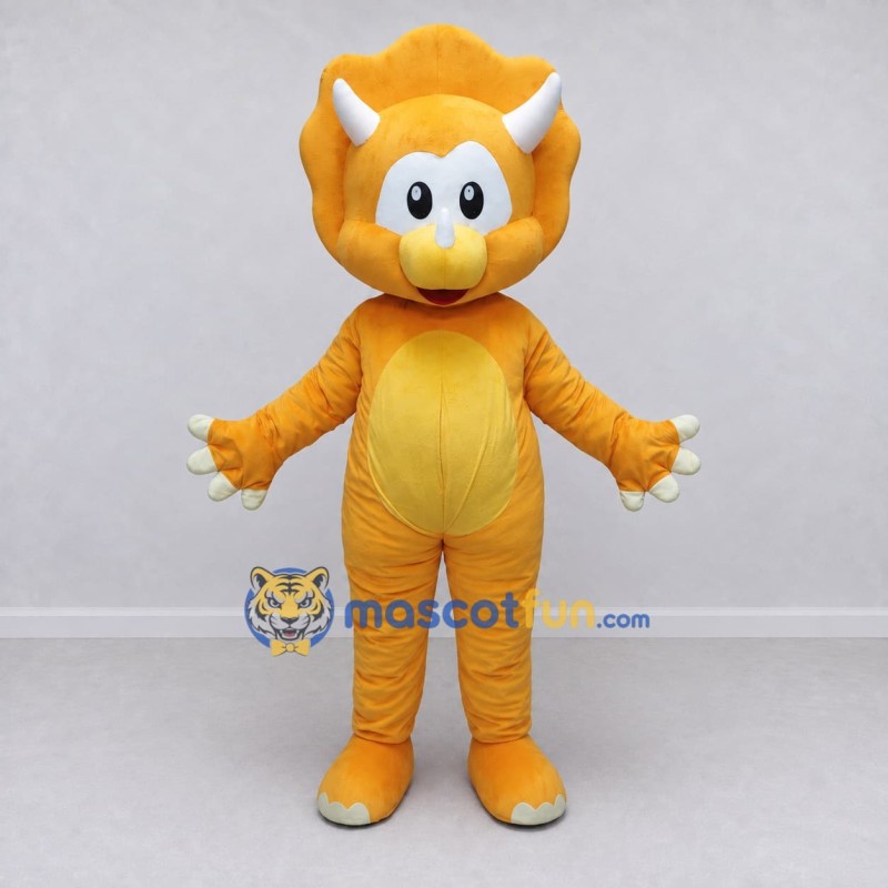 Custom Orange and Yellow Triceratops Mascot Costume Adult Full Body Suit for Dinosaur Events Custom Orange and Yellow Triceratops Mascot Costume Adult Full Body Suit for Dinosaur Events