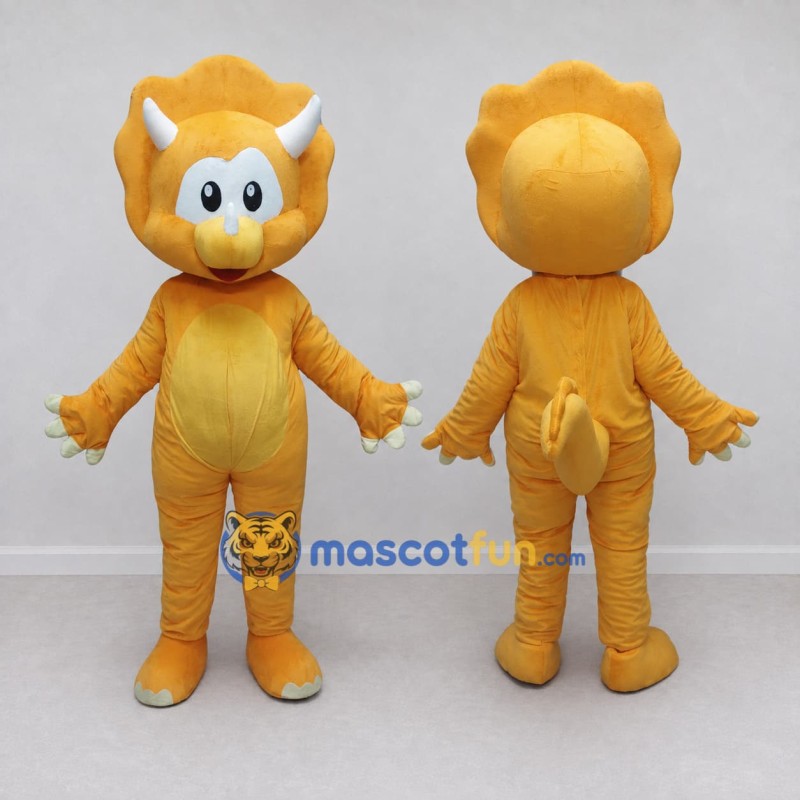 Custom Orange and Yellow Triceratops Mascot Costume Adult Full Body Suit for Dinosaur Events Custom Orange and Yellow Triceratops Mascot Costume Adult Full Body Suit for Dinosaur Events