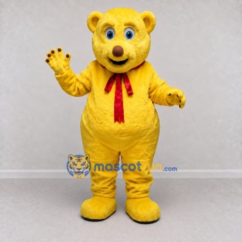 Custom Yellow and Red Teddy Bear with Bow Tie Mascot Costume Adult Full Body Suit for Community Events Custom Yellow and Red Teddy Bear with Bow Tie Mascot Costume Adult Full Body Suit for Community Events