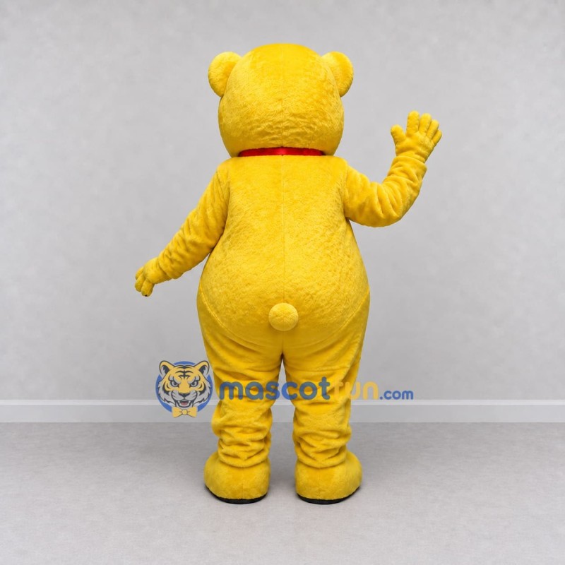 Custom Yellow and Red Teddy Bear with Bow Tie Mascot Costume Adult Full Body Suit for Community Events Custom Yellow and Red Teddy Bear with Bow Tie Mascot Costume Adult Full Body Suit for Community Events