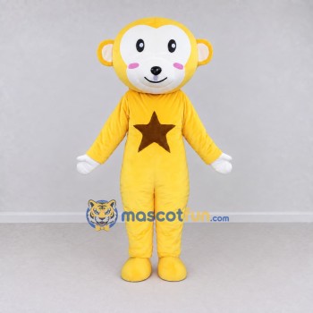Custom Yellow and White Monkey with Star Emblem Mascot Costume Adult Full Body Suit for School Events Custom Yellow and White Monkey with Star Emblem Mascot Costume Adult Full Body Suit for School Events