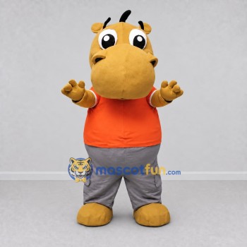 Custom Yellow Orange and Gray Hippo in T Shirt Mascot Costume Adult Full Body Suit for School Events