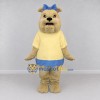 Custom Tan Yellow and Blue Bulldog with Bow Mascot Costume Adult Full Body Suit for School Events Custom Tan Yellow and Blue Bulldog with Bow Mascot Costume Adult Full Body Suit for School Events