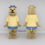 Custom Tan Yellow and Blue Bulldog with Bow Mascot Costume Adult Full Body Suit for School Events