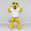 Custom Yellow Blue and White Leopard in Sportswear Mascot Costume Adult Full Body Suit for Sports Events Custom Yellow Blue and White Leopard in Sportswear Mascot Costume Adult Full Body Suit for Sports Events