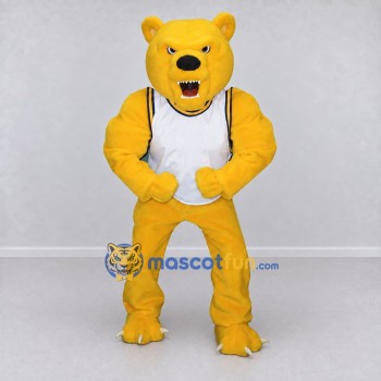 Custom Yellow and White Muscular Bear in Tank Top Mascot Costume Adult Full Body Suit for Sports Events Custom Yellow and White Muscular Bear in Tank Top Mascot Costume Adult Full Body Suit for Sports Events