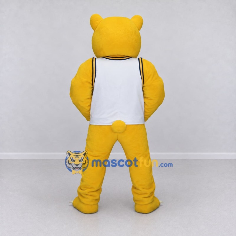 Custom Yellow and White Muscular Bear in Tank Top Mascot Costume Adult Full Body Suit for Sports Events Custom Yellow and White Muscular Bear in Tank Top Mascot Costume Adult Full Body Suit for Sports Events