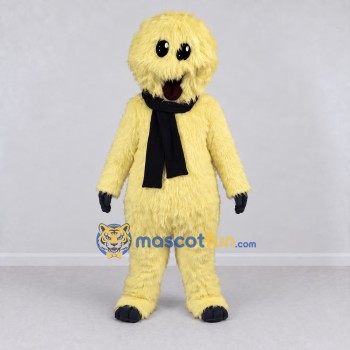 Custom Cream and Black Shaggy Dog with Scarf Mascot Costume Adult Full Body Suit for Winter Events