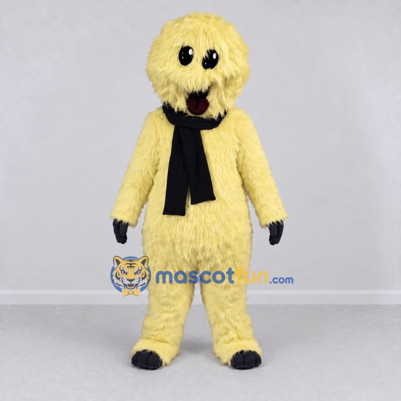 Custom Cream and Black Shaggy Dog with Scarf Mascot Costume Adult Full Body Suit for Winter Events Custom Cream and Black Shaggy Dog with Scarf Mascot Costume Adult Full Body Suit for Winter Events