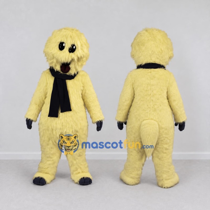 Custom Cream and Black Shaggy Dog with Scarf Mascot Costume Adult Full Body Suit for Winter Events Custom Cream and Black Shaggy Dog with Scarf Mascot Costume Adult Full Body Suit for Winter Events