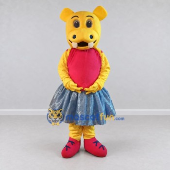 Custom Yellow Pink and Blue Hippo in Skirt Mascot Costume Adult Full Body Suit for Dance Events Custom Yellow Pink and Blue Hippo in Skirt Mascot Costume Adult Full Body Suit for Dance Events