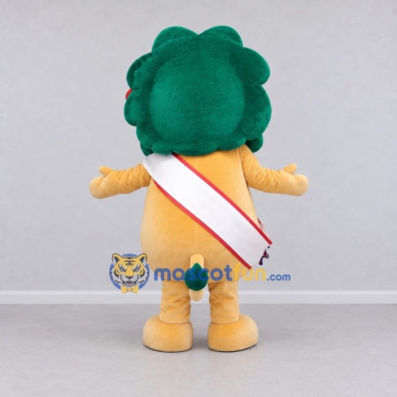 Custom Tan and Green Lion King with Sash Mascot Costume Adult Full Body Suit for Theme Parties
