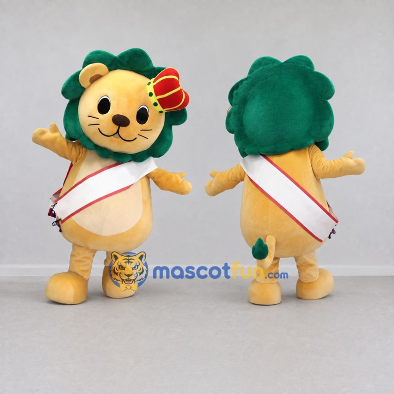 Custom Tan and Green Lion King with Sash Mascot Costume Adult Full Body Suit for Theme Parties