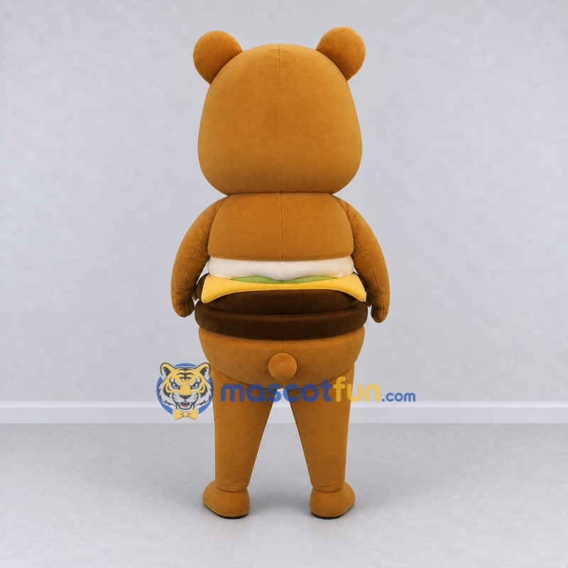 Custom Brown and Yellow Bear with Burger Outfit Mascot Costume Adult Full Body Suit for Food Festivals