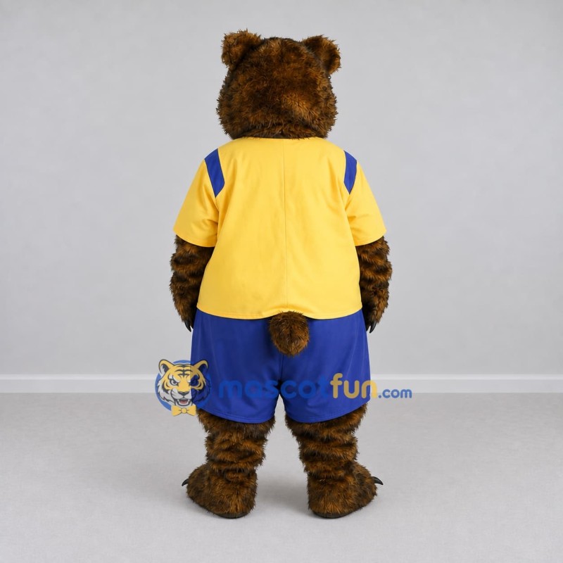 Custom Brown Yellow and Blue Bear in Sportswear Mascot Costume Adult Full Body Suit for Sports Events Custom Brown Yellow and Blue Bear in Sportswear Mascot Costume Adult Full Body Suit for Sports Events
