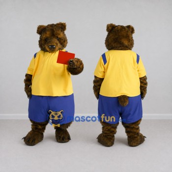 Custom Brown Yellow and Blue Bear in Sportswear Mascot Costume Adult Full Body Suit for Sports Events